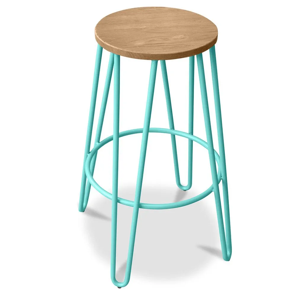 Tabouret rond - Design industriel - Bois et métal - 66cm - Hairpin image 8