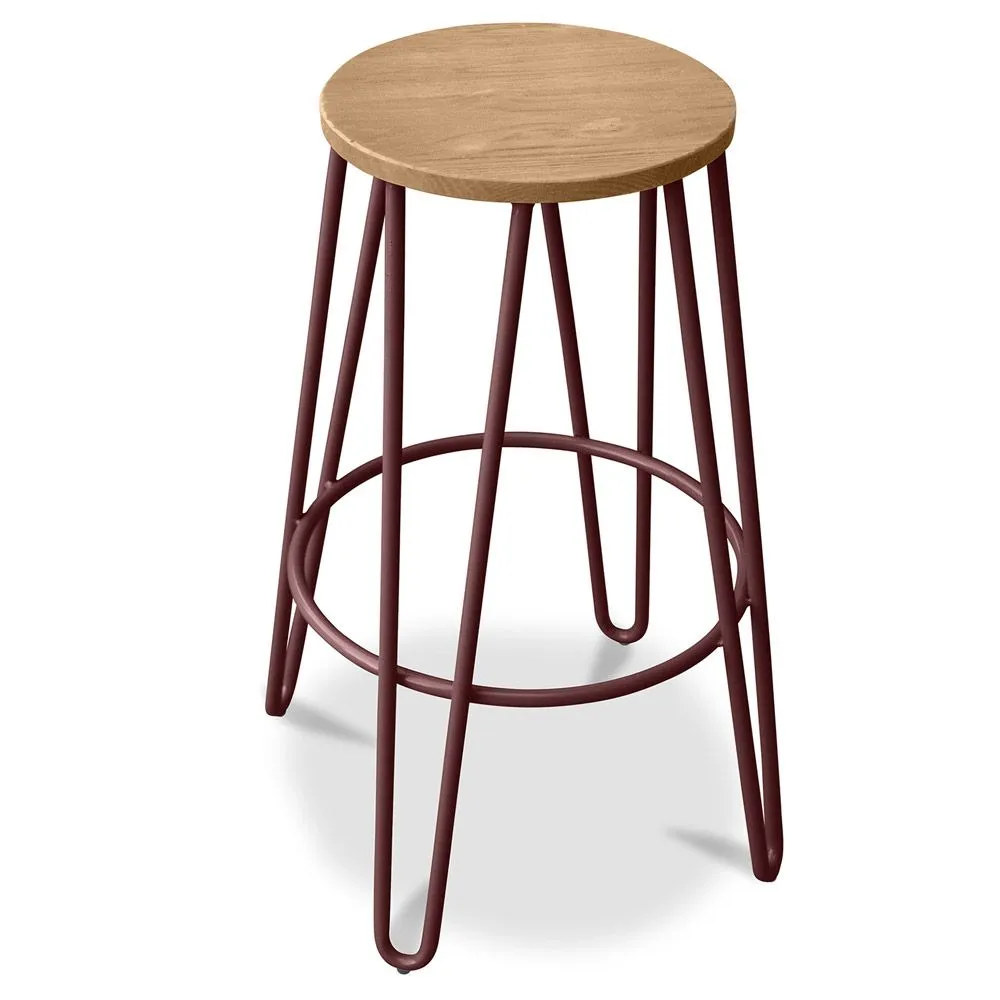 Tabouret rond - Design industriel - Bois et métal - 66cm - Hairpin image 8