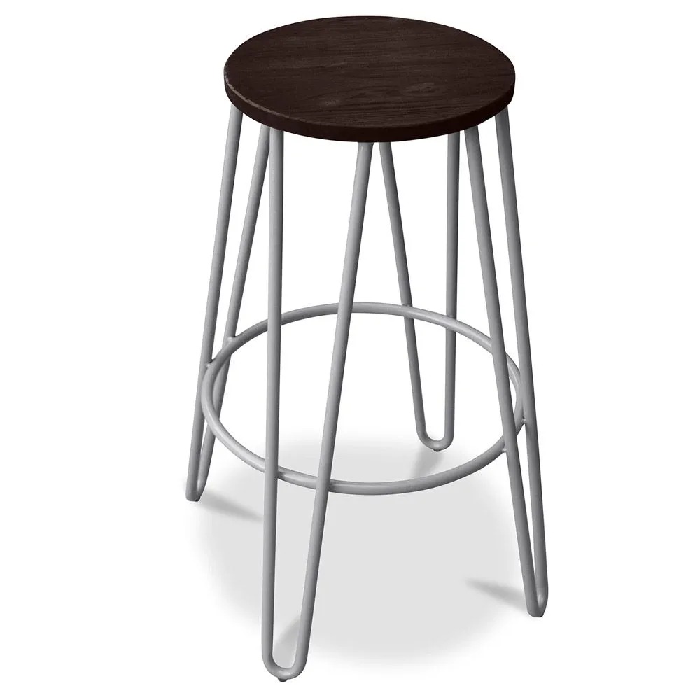 Tabouret rond - Design industriel - Bois et métal - 66cm - Hairpin image 8
