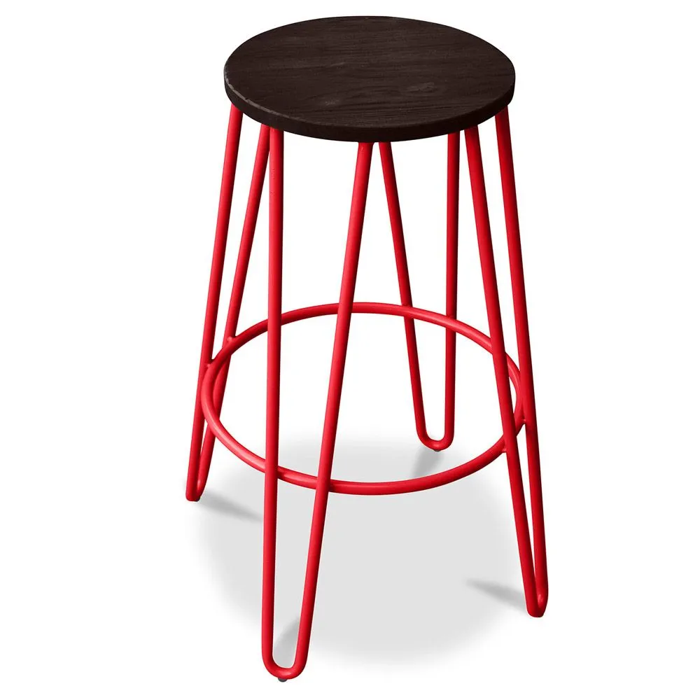 Tabouret rond - Design industriel - Bois et métal - 66cm - Hairpin image 8