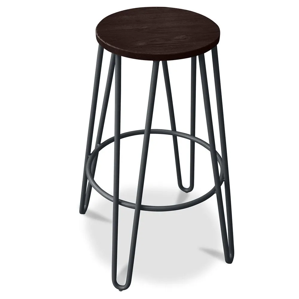 Tabouret rond - Design industriel - Bois et métal - 66cm - Hairpin image 8
