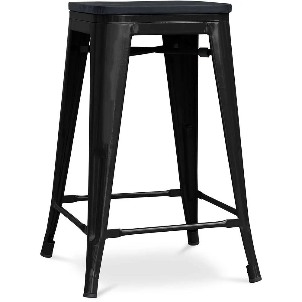 Tabouret de bar - Design industriel - Bois et acier - 61cm - Stylix image 8