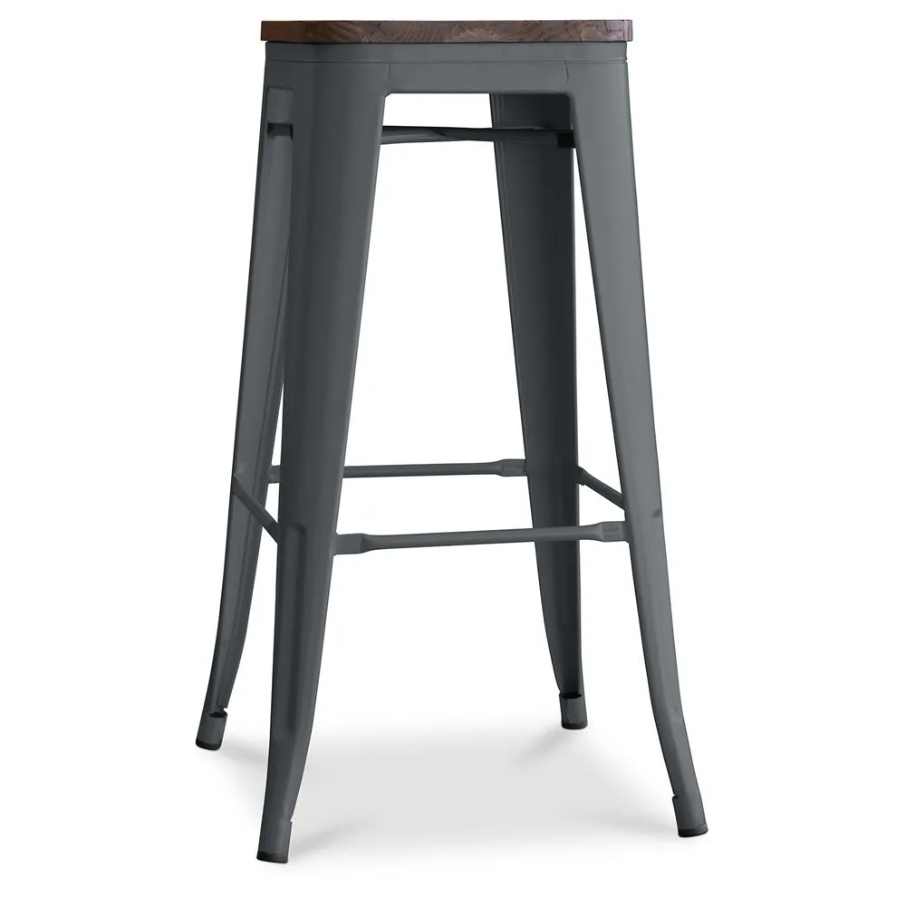 Tabouret de bar Design Industriel - Bois & Acier - 76cm - Stylix image 8