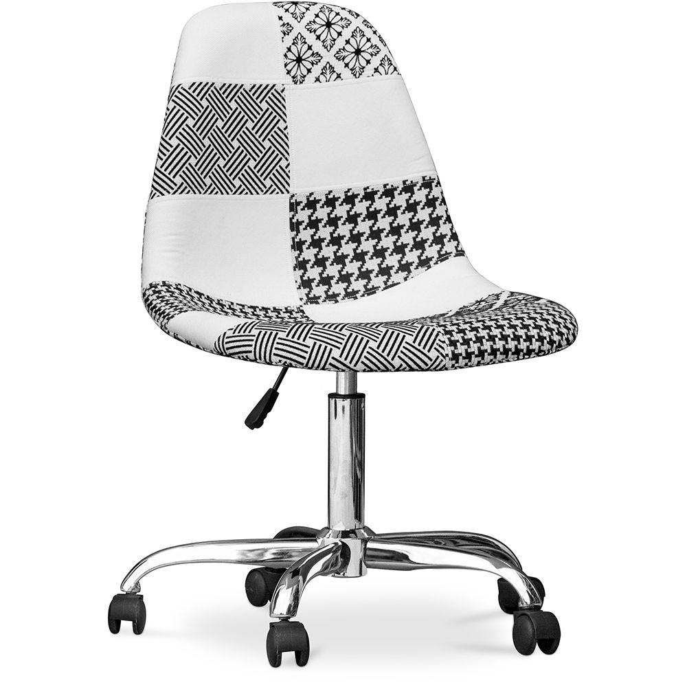 Chaise de bureau à roulettes - Chaise de bureau tapissée en patchwork - Noir et blanc - Denisse image 8