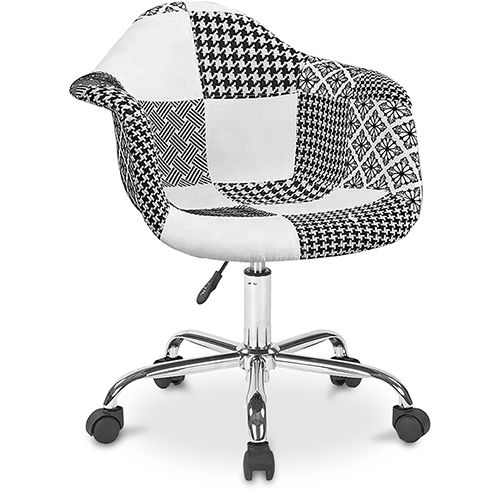 Chaise de bureau avec accoudoirs - Chaise de bureau à roulettes - tapissée en patchwork noir et blanc - Denisse - Weston image 8
