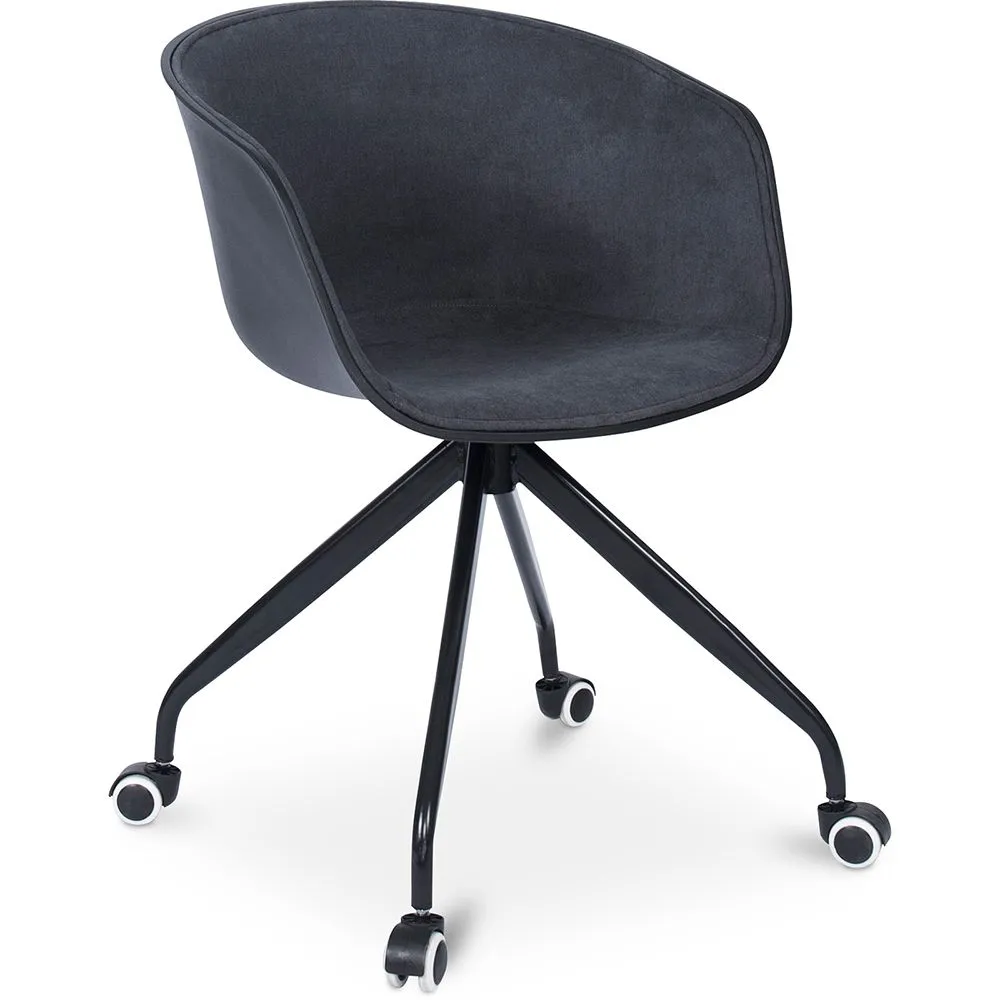 Chaise de bureau tapissée avec accoudoirs - Chaise de bureau à roulettes - Noir et blanc - Jodie image 8