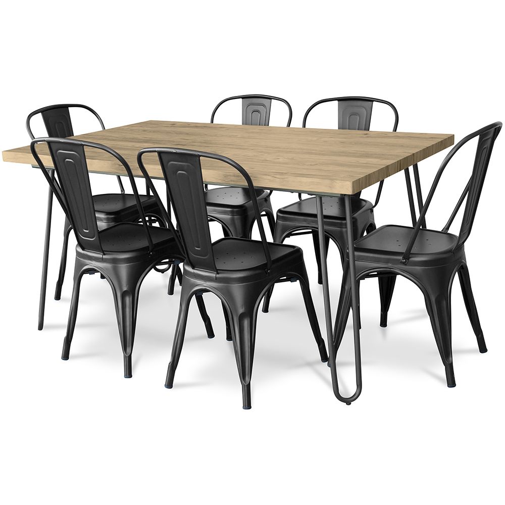 Pack Table à Manger - Design Industriel 150cm + Pack de 6 Chaises à Manger - Design Industriel - Hairpin Stylix image 8