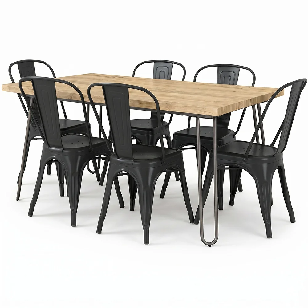 Pack Table à Manger - Design Industriel 150cm + Pack de 6 Chaises à Manger - Design Industriel - Hairpin Stylix image 8