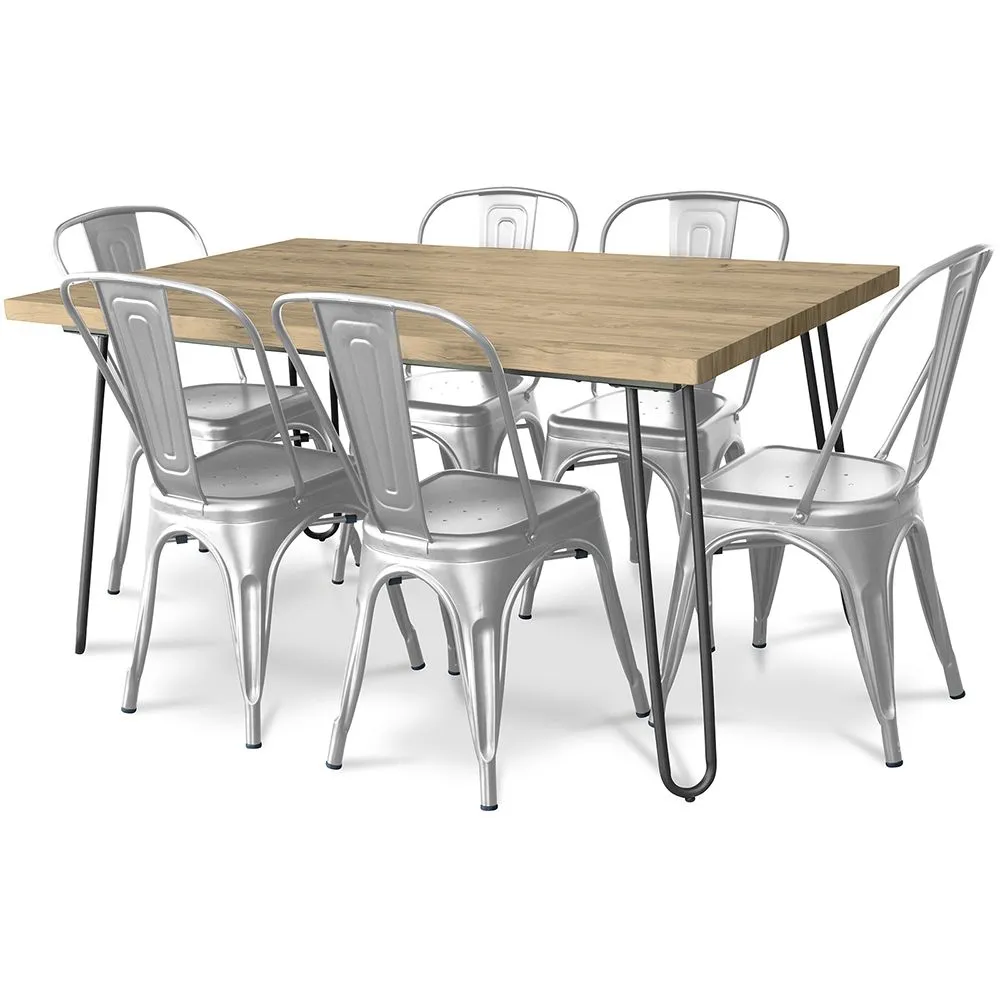 Pack Table à Manger - Design Industriel 150cm + Pack de 6 Chaises à Manger - Design Industriel - Hairpin Stylix image 8