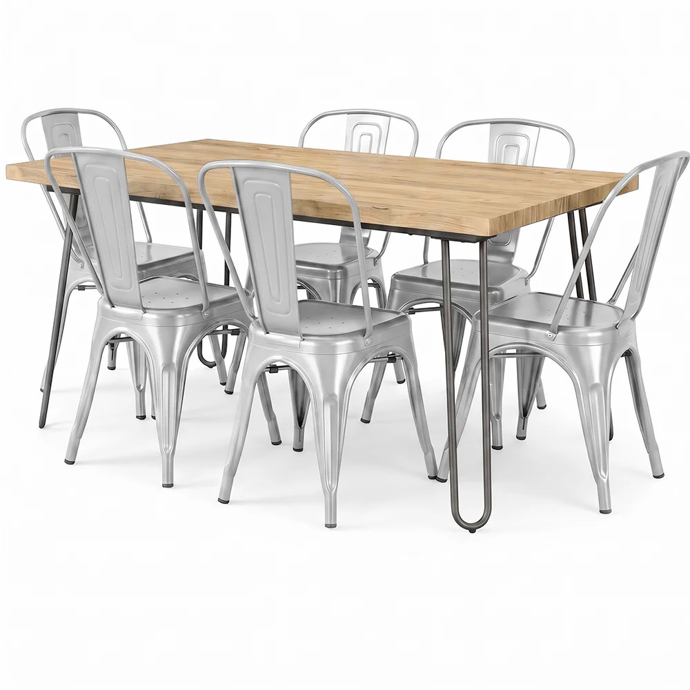 Pack Table à Manger - Design Industriel 150cm + Pack de 6 Chaises à Manger - Design Industriel - Hairpin Stylix image 8