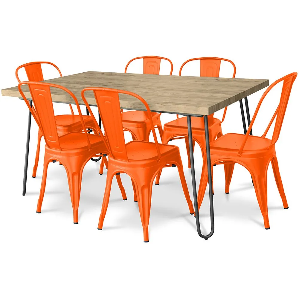 Pack Table à Manger - Design Industriel 150cm + Pack de 6 Chaises à Manger - Design Industriel - Hairpin Stylix image 8