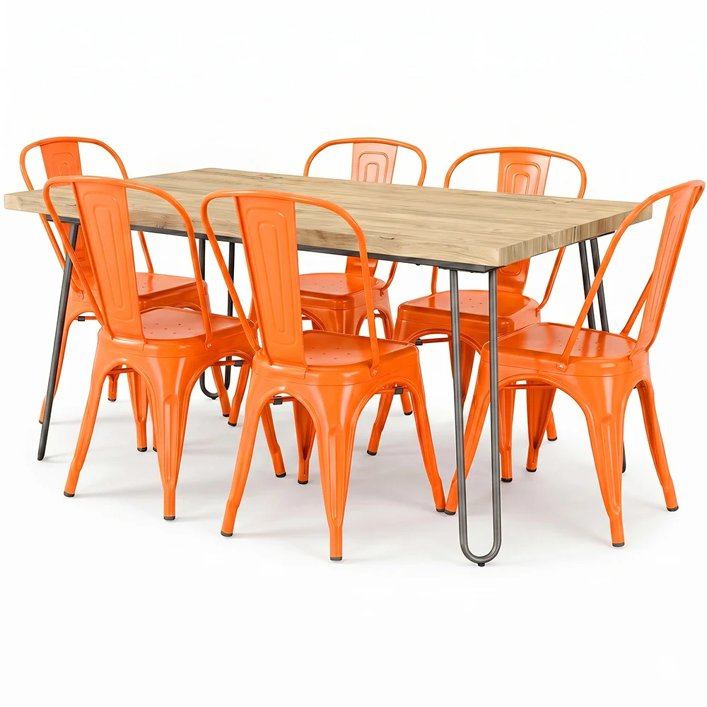 Pack Table à Manger - Design Industriel 150cm + Pack de 6 Chaises à Manger - Design Industriel - Hairpin Stylix image 8