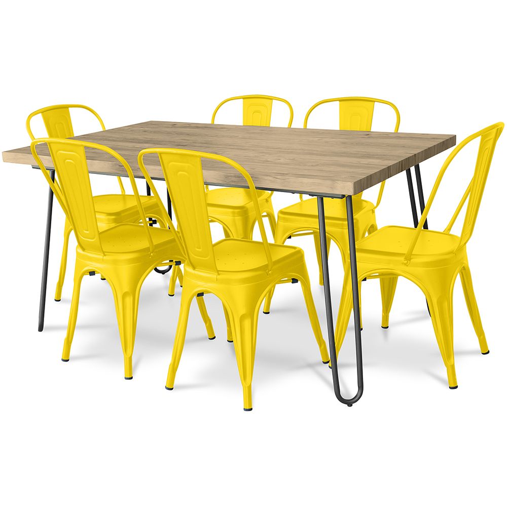 Pack Table à Manger - Design Industriel 150cm + Pack de 6 Chaises à Manger - Design Industriel - Hairpin Stylix image 8