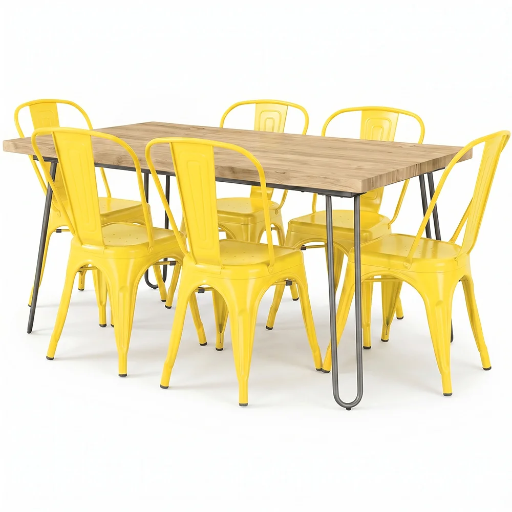 Pack Table à Manger - Design Industriel 150cm + Pack de 6 Chaises à Manger - Design Industriel - Hairpin Stylix image 8