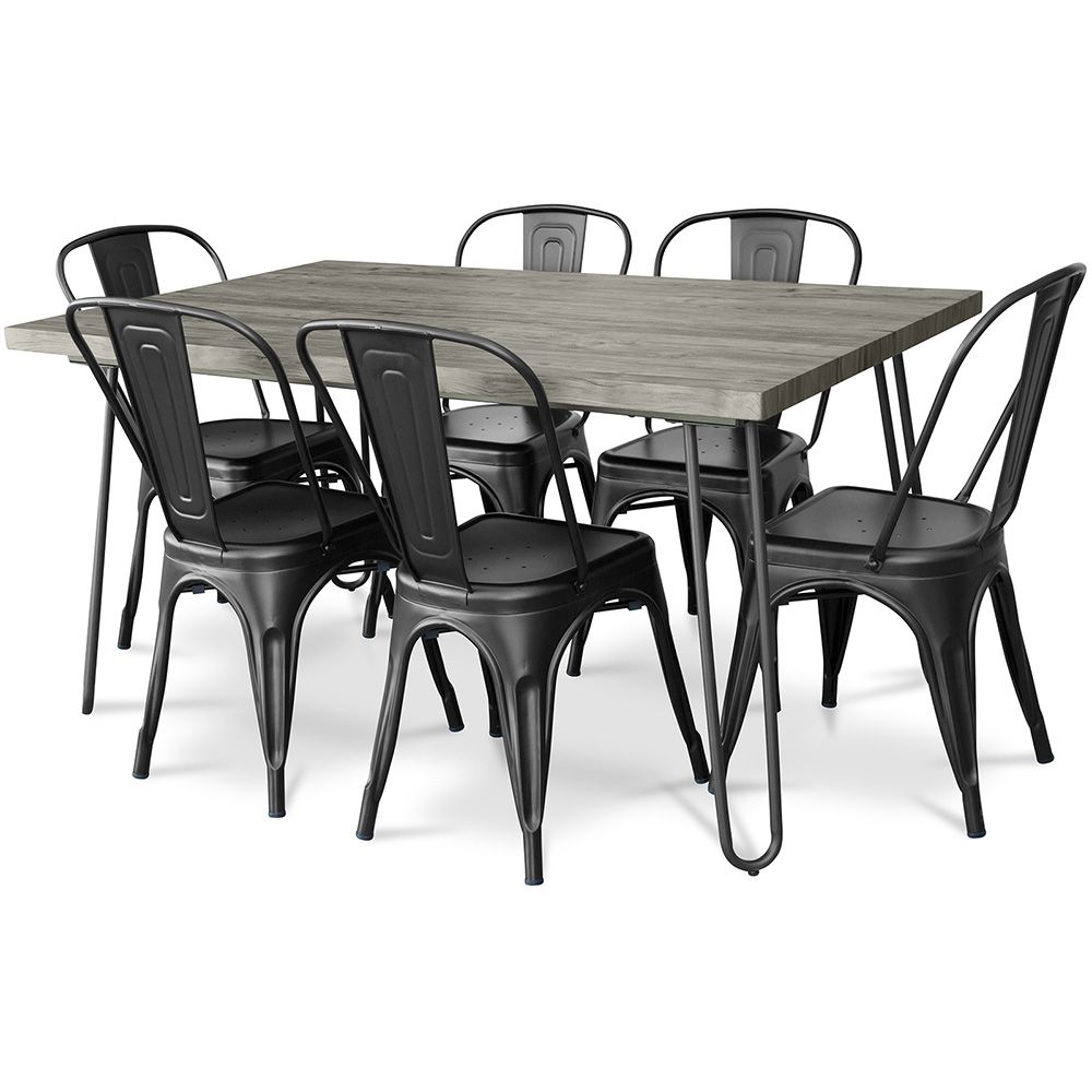 Pack Table à manger - Design industriel 150cm + Pack de 6 chaises à manger - Design industriel - Hairpin Stylix image 8