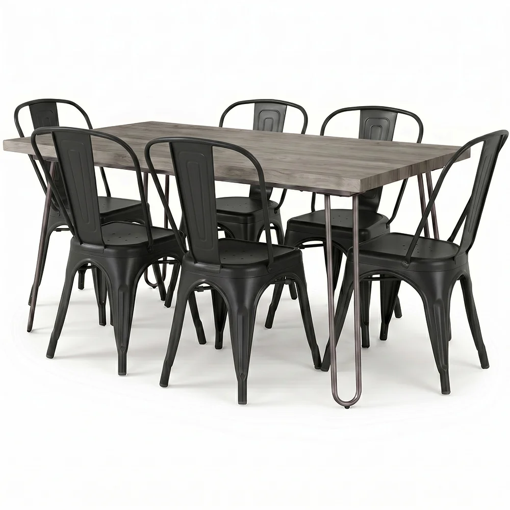 Pack Table à manger - Design industriel 150cm + Pack de 6 chaises à manger - Design industriel - Hairpin Stylix image 8