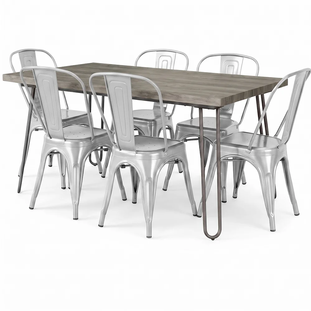 Pack Table à manger - Design industriel 150cm + Pack de 6 chaises à manger - Design industriel - Hairpin Stylix image 8