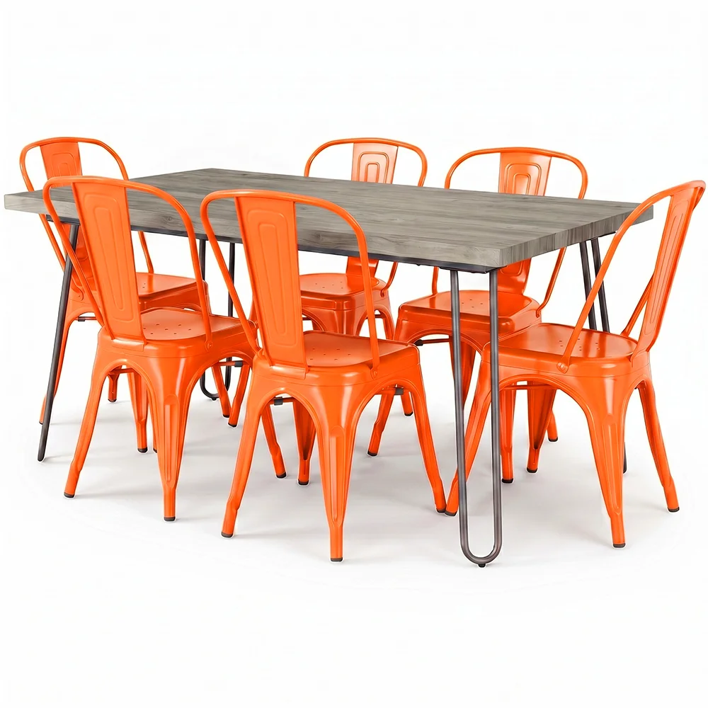 Pack Table à manger - Design industriel 150cm + Pack de 6 chaises à manger - Design industriel - Hairpin Stylix image 8
