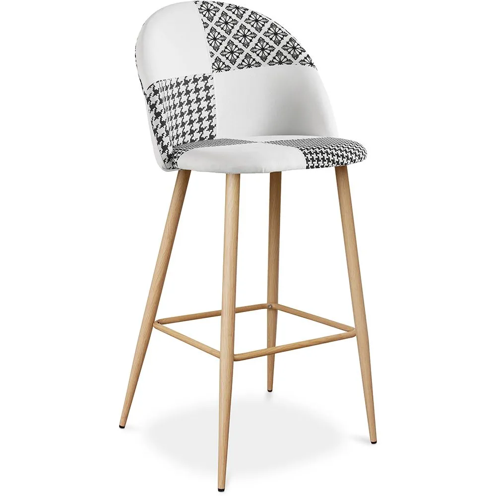 Tabouret Tapissé Patchwork - Style Scandinave - Noir et Blanc - Evelyne image 8