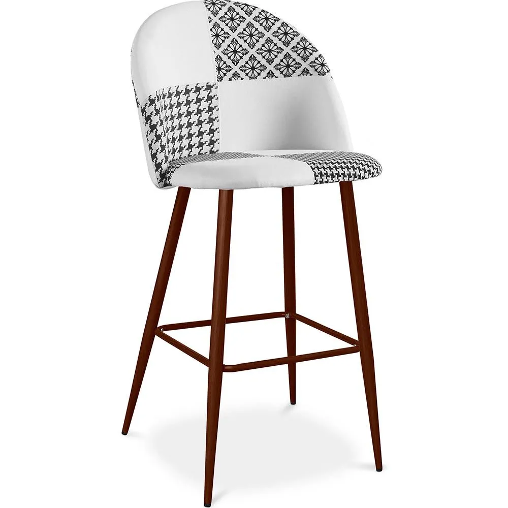 Tabouret Tapissé Patchwork - Style Scandinave - Noir et Blanc - Evelyne image 8