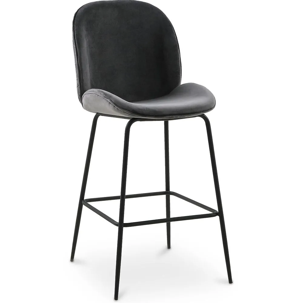 Tabouret en velours avec dossier - Design rétro - Elias image 8