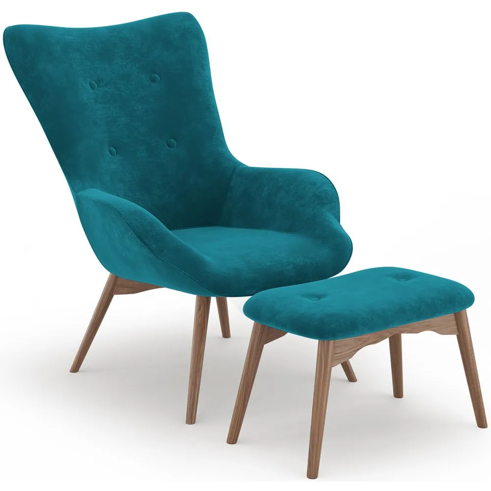 Fauteuil avec repose-pieds - Revêtu de velours - Style scandinave - Huda image 8