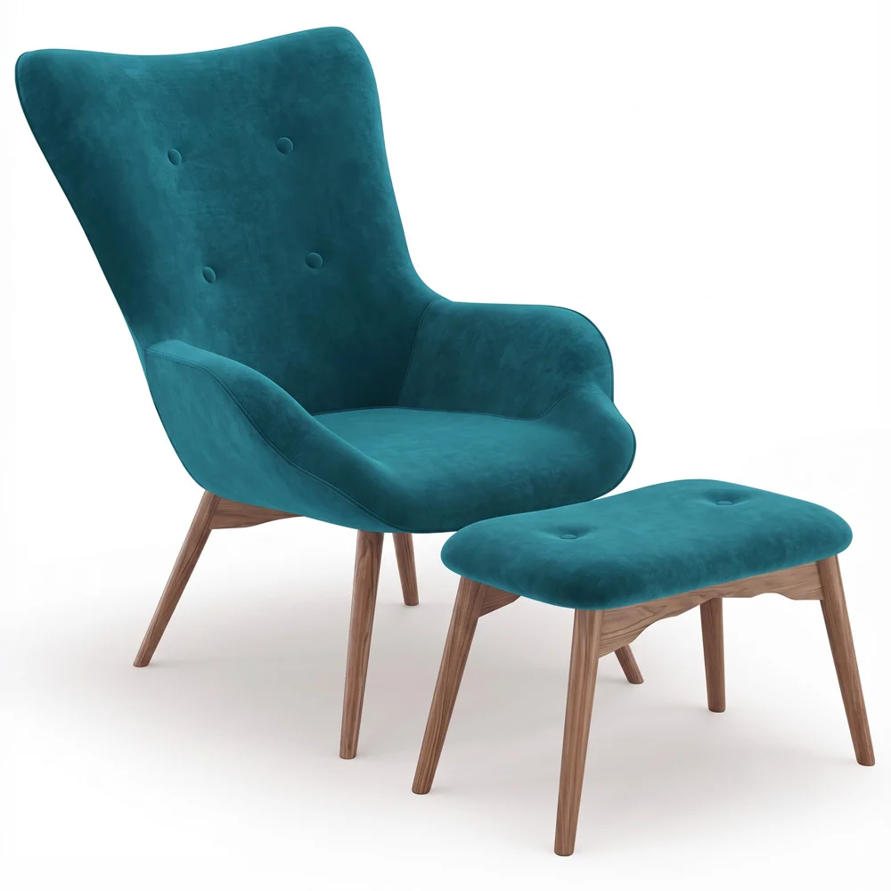 Fauteuil avec repose-pieds - Revêtu de velours - Style scandinave - Huda image 8