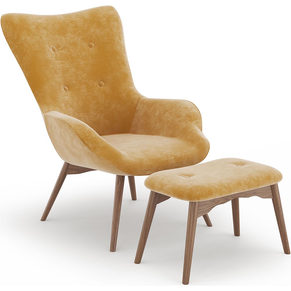 Fauteuil avec repose-pieds - Revêtu de velours - Style scandinave - Huda image 8