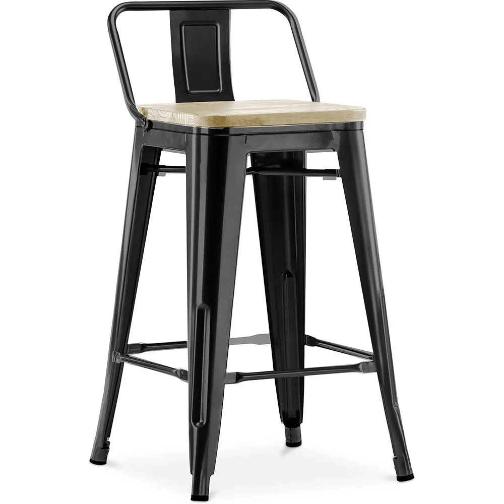 Tabouret de bar avec dossier - Design industriel - Bois et acier - 60cm - Nouvelle édition - Stylix image 8