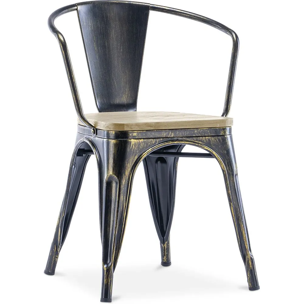 Chaise de salle à manger avec accoudoirs - Design industriel - Bois et acier - Nouvelle édition - Stylix image 8