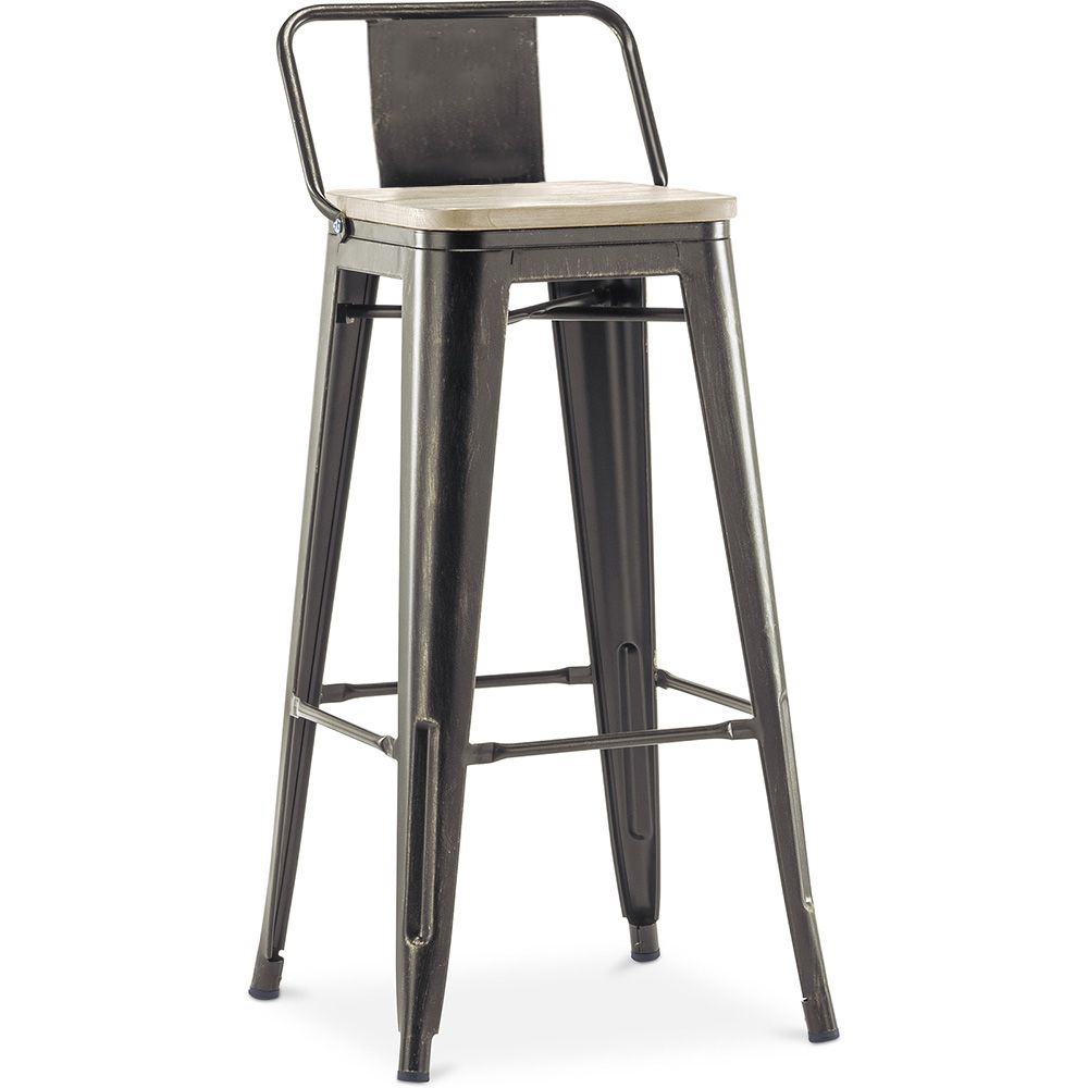 Tabouret de bar avec dossier - Design industriel - Bois et acier - 76cm - Nouvelle édition - Stylix image 8