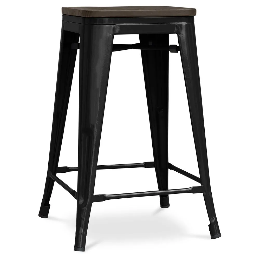 Tabouret de Bar - Design Industriel - Bois et Acier - 60cm -Stylix image 8