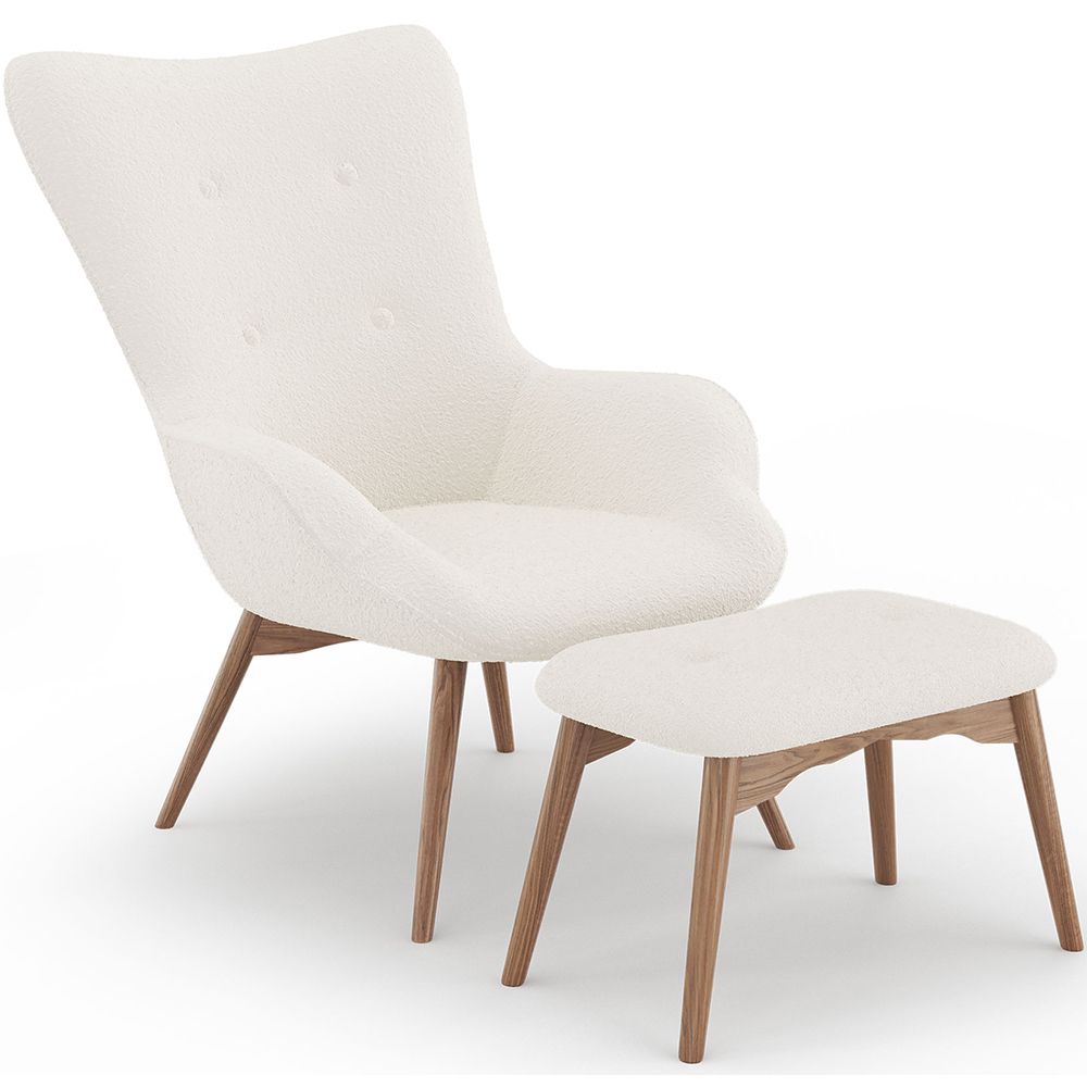 Fauteuil avec Repose-Pieds En Bouclette Fausse Fourrure Tapissée - Boucles Blanches - Huda image 8
