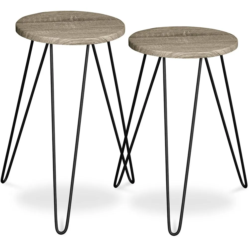 Ensemble de 2 tables d'appoint - Design industriel - Bois et métal - Hairpin image 8