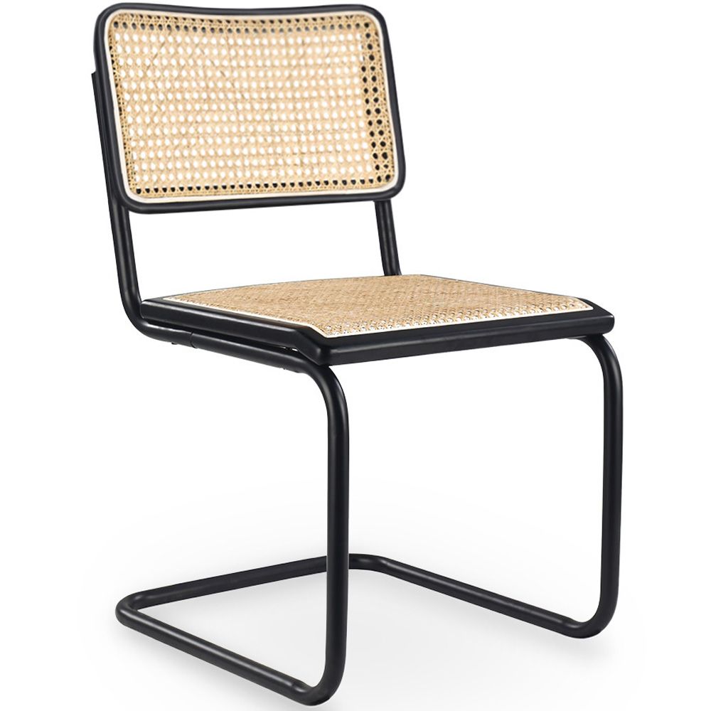 Chaise de salle à manger - Design vintage - Bois et rotin naturel - Noir - Bastral image 8