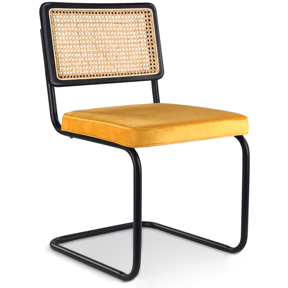 Chaise de salle à manger - tapissée en velours - Bois et rotin - Puila image 8