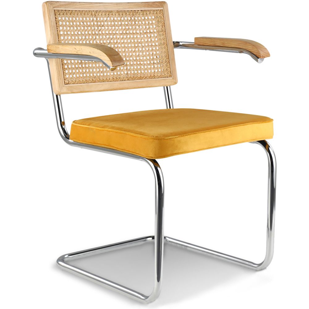 Chaise de salle à manger avec accoudoirs - Tapisserie en velours - Bois et rotin - Martha image 8