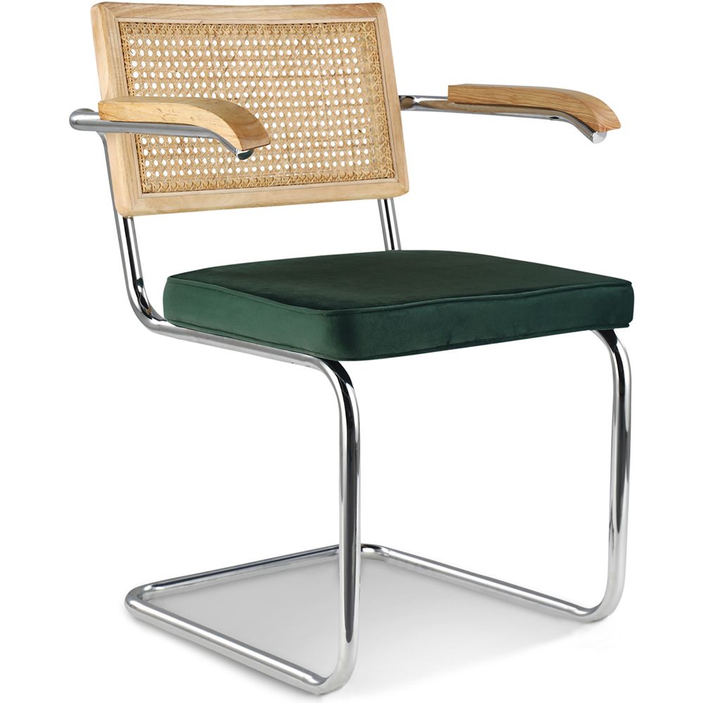 Chaise de salle à manger avec accoudoirs - Tapisserie en velours - Bois et rotin - Martha image 8