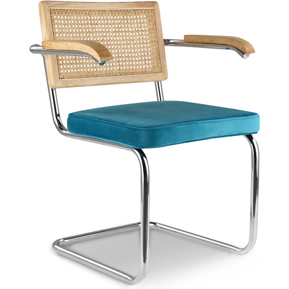 Chaise de salle à manger avec accoudoirs - Tapisserie en velours - Bois et rotin - Martha image 8