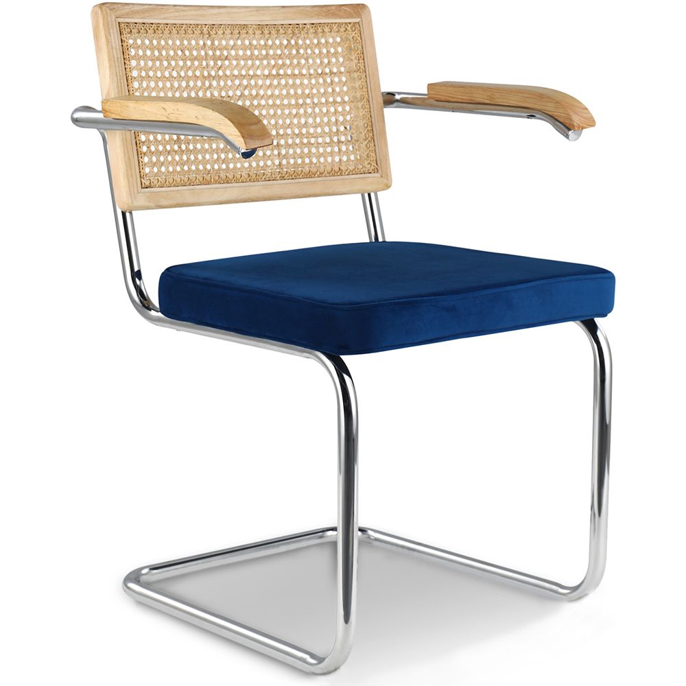 Chaise de salle à manger avec accoudoirs - Tapisserie en velours - Bois et rotin - Martha image 8