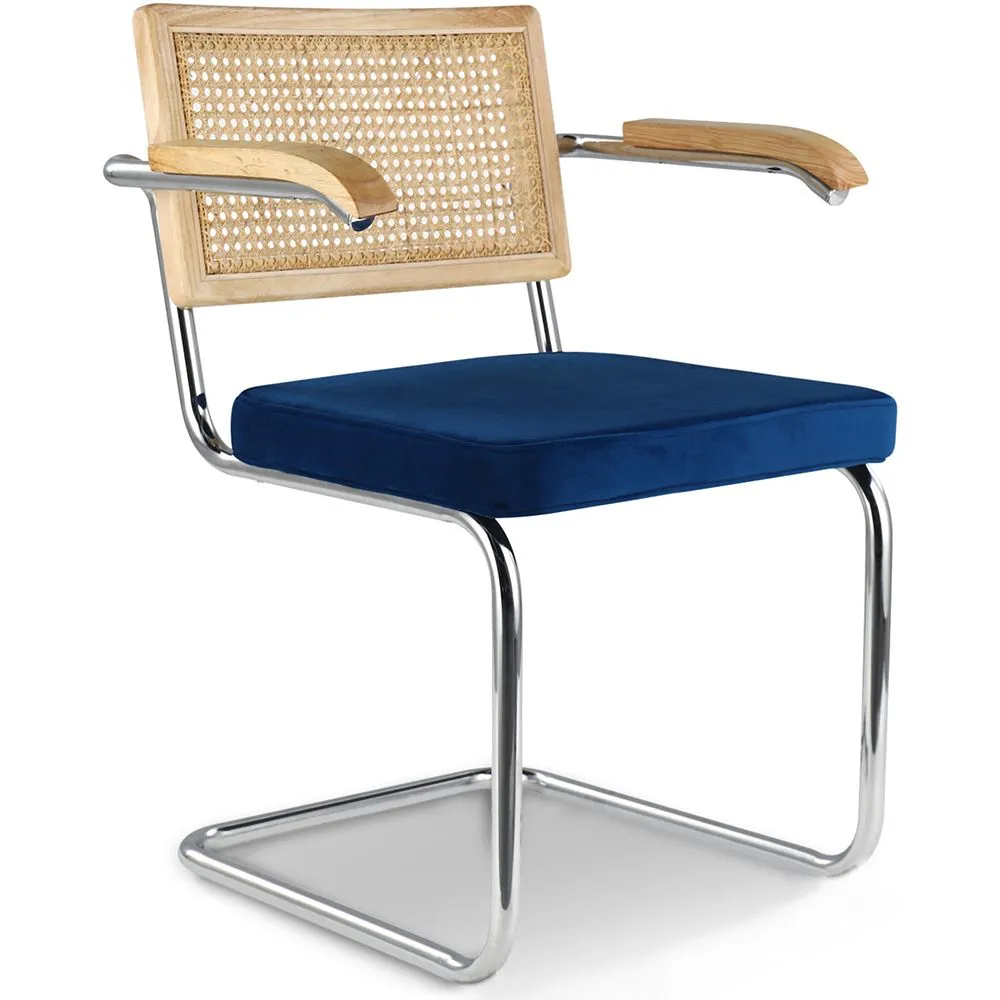 Chaise de salle à manger avec accoudoirs - Tapisserie en velours - Bois et rotin - Martha image 8