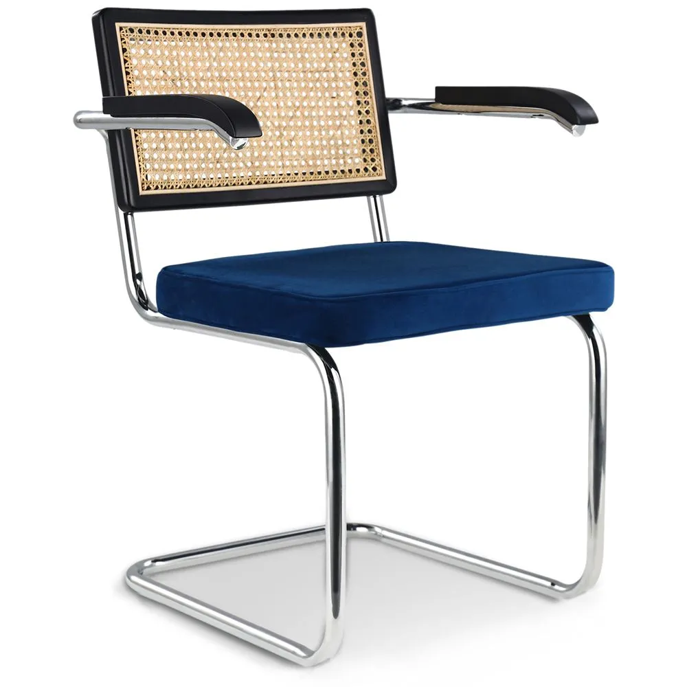 Chaise de salle à manger avec accoudoirs - Tapisserie en velours - Bois et rotin - Hyre image 8