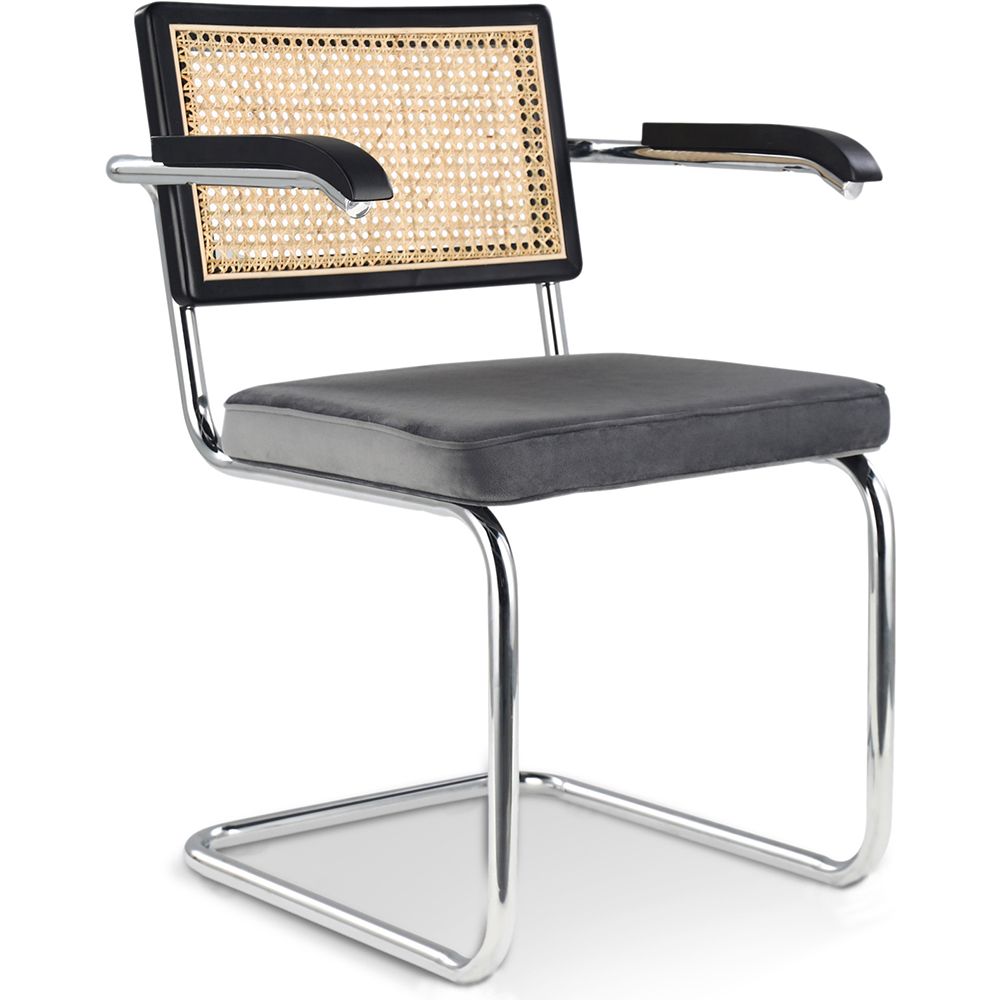 Chaise de salle à manger avec accoudoirs - Tapisserie en velours - Bois et rotin - Hyre image 8