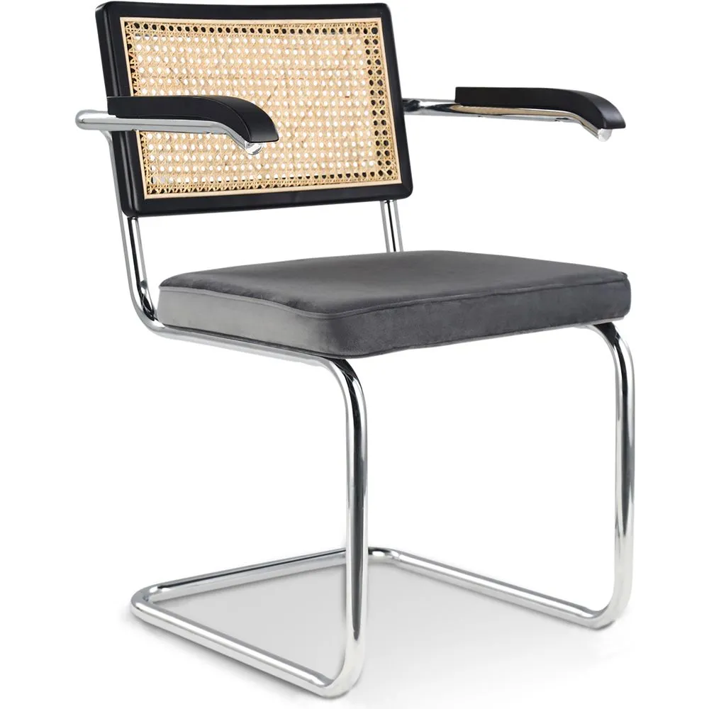 Chaise de salle à manger avec accoudoirs - Tapisserie en velours - Bois et rotin - Hyre image 8