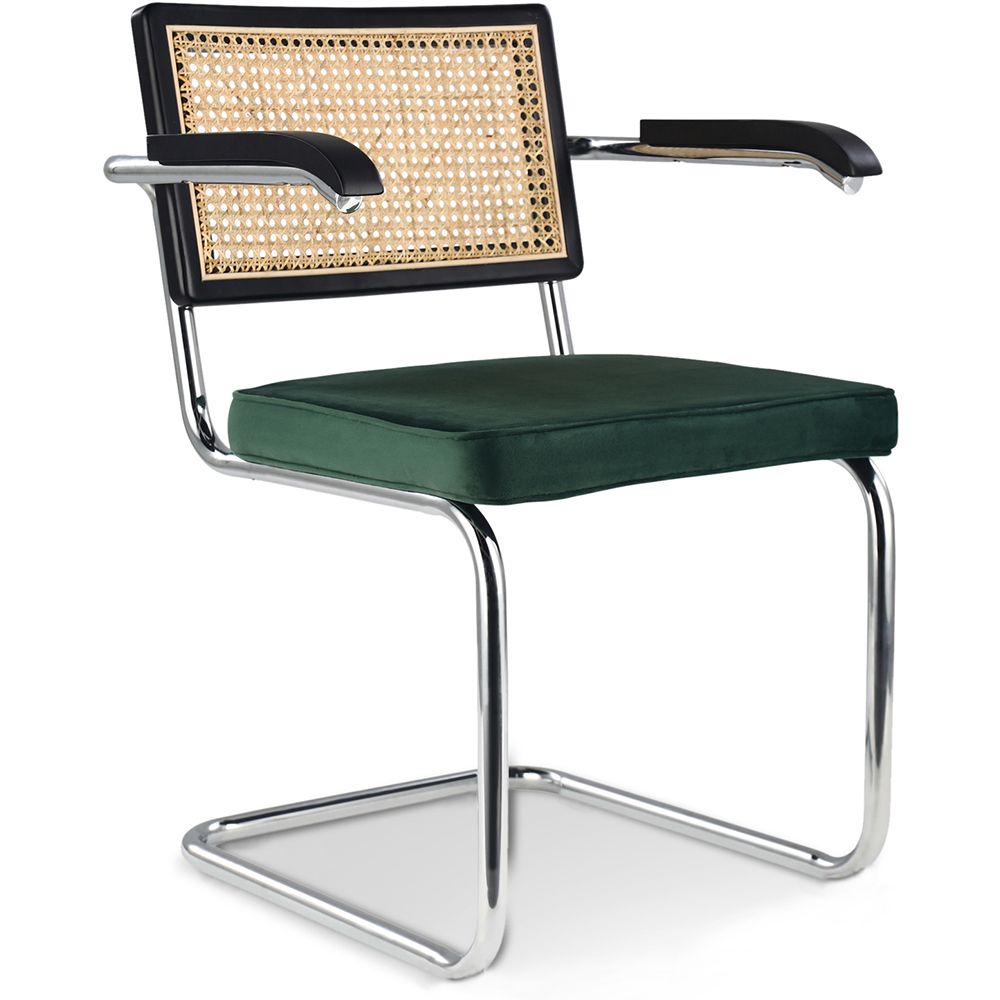 Chaise de salle à manger avec accoudoirs - Tapisserie en velours - Bois et rotin - Hyre image 8