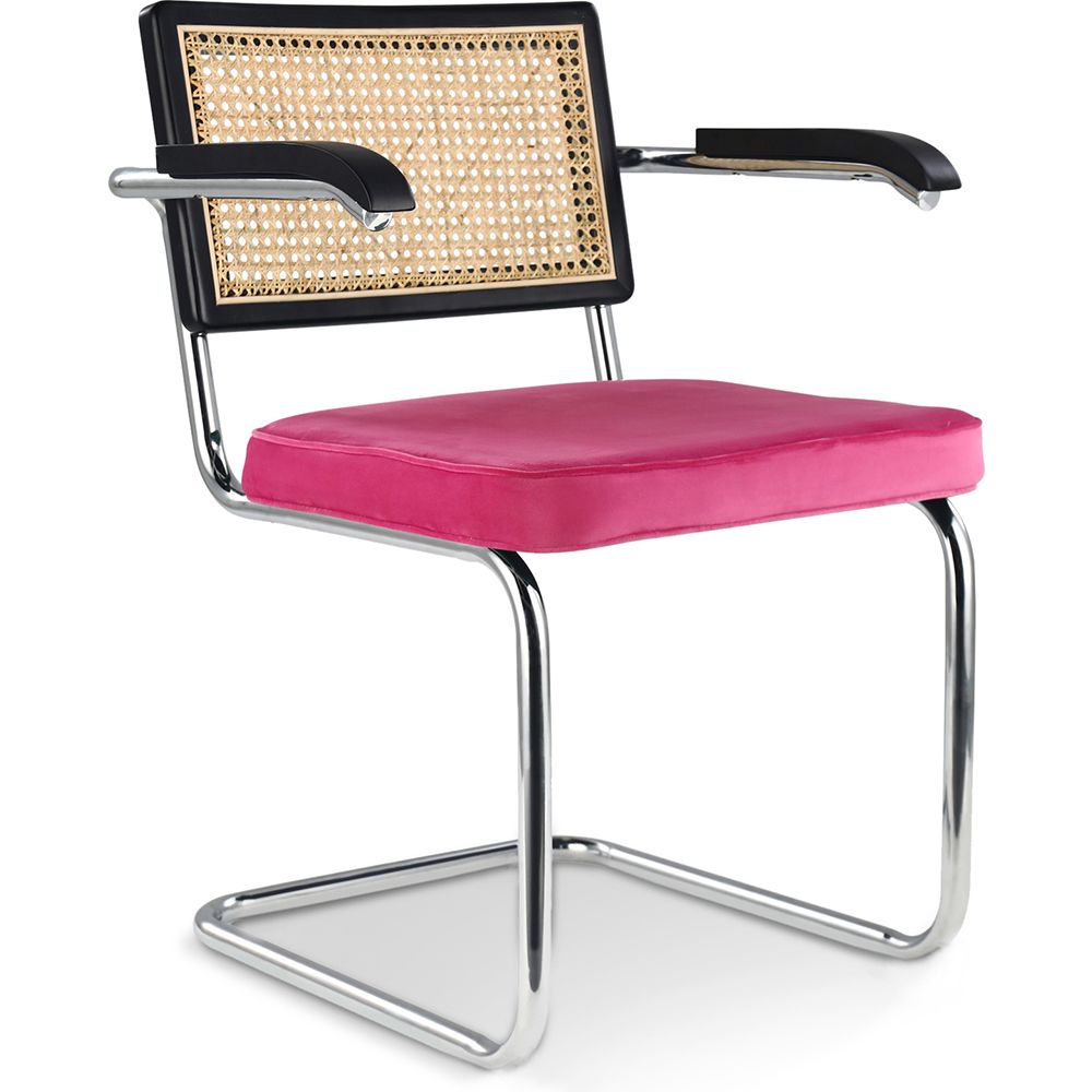 Chaise de salle à manger avec accoudoirs - Tapisserie en velours - Bois et rotin - Hyre image 8
