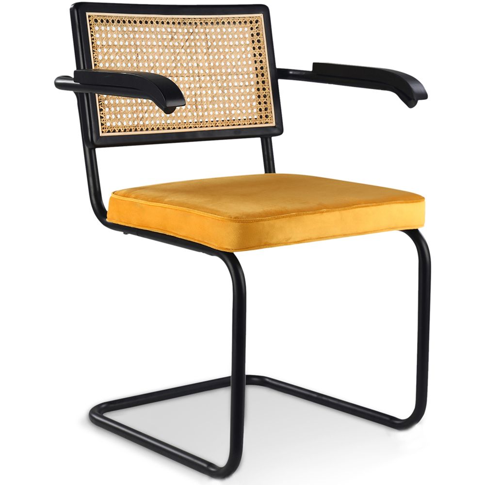 Chaise de salle à manger avec accoudoirs - tapissée de velours - bois et rotin - Puila image 8