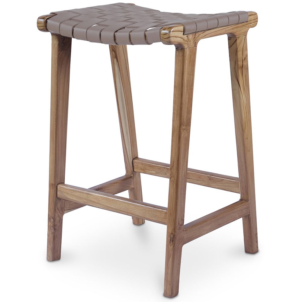 Tabouret en bois - Design Boho Bali - Cuir - Recia image 8