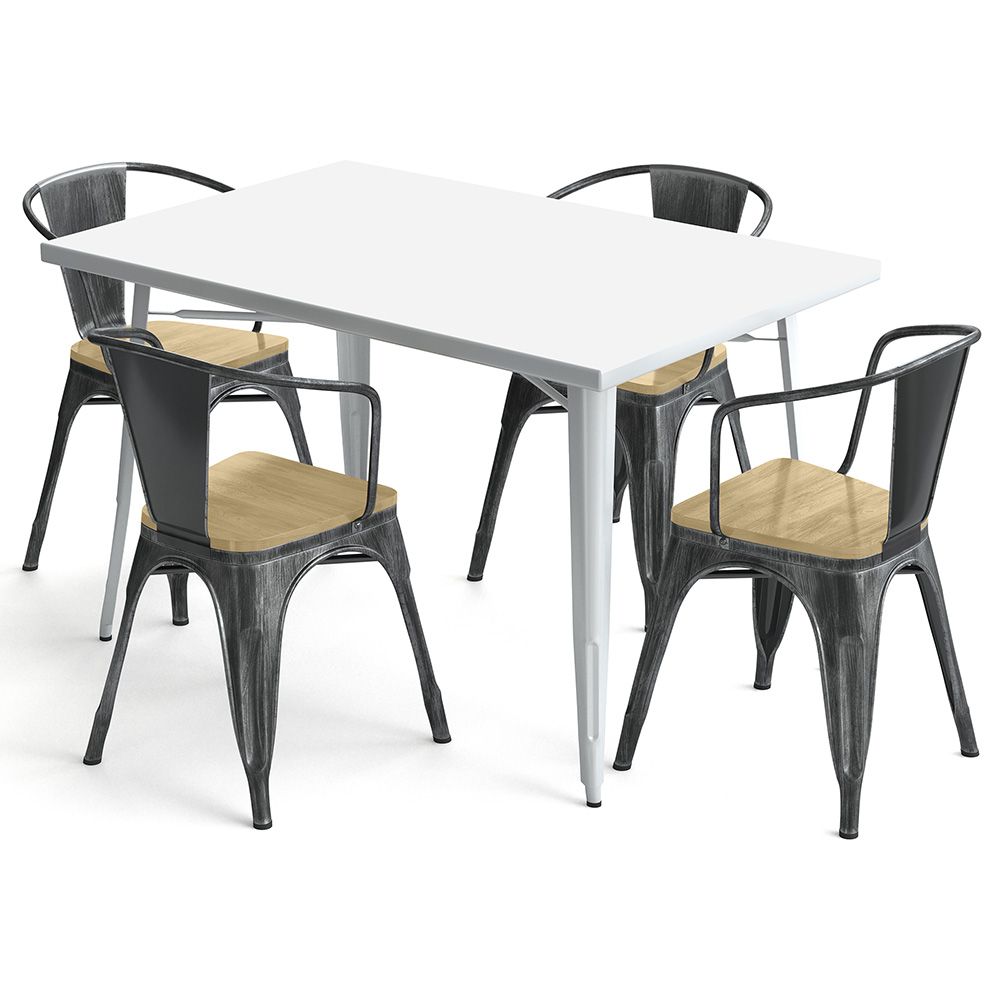 Pack Table de salle à manger et 4 chaises de salle à manger avec accoudoirs Design industriel - Nouvelle édition - Bistrot Stylix image 8