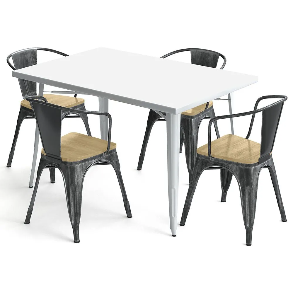 Pack Table de salle à manger et 4 chaises de salle à manger avec accoudoirs Design industriel - Nouvelle édition - Bistrot Stylix image 8